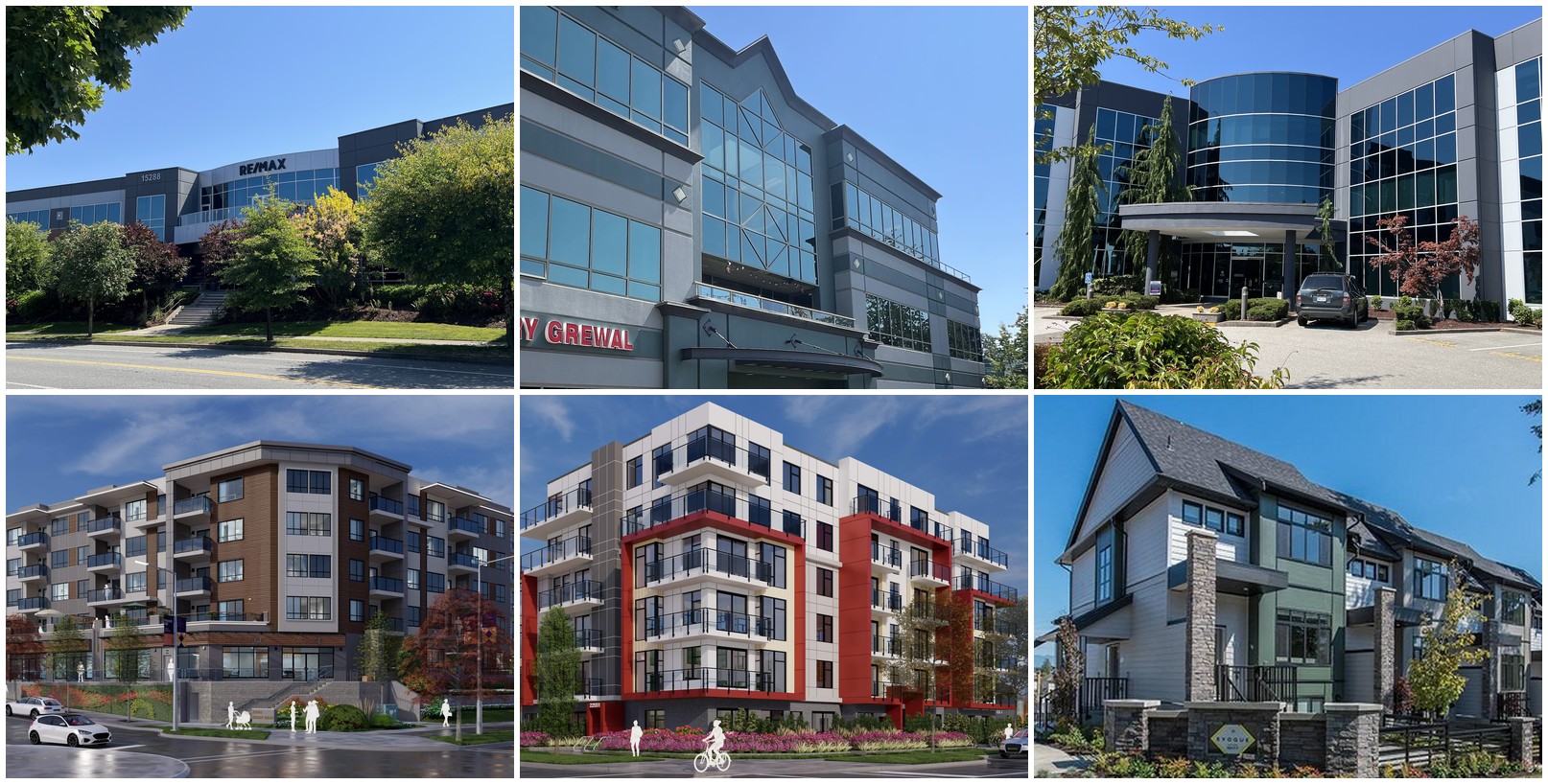 A selection of Ionic Architecture projects: business park buildings, apartment renderings, and a townhouse development